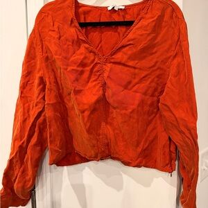 Madewell Rust Orange V-Neck Long Sleeve Blouse